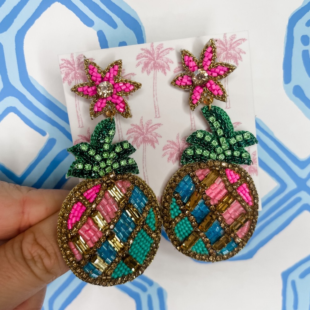 NEW Handmade Colorful Beaded Pineapple Earrings